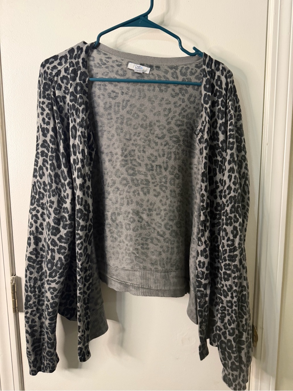 croft & barrow Grey Leopard Print Open Cardigan